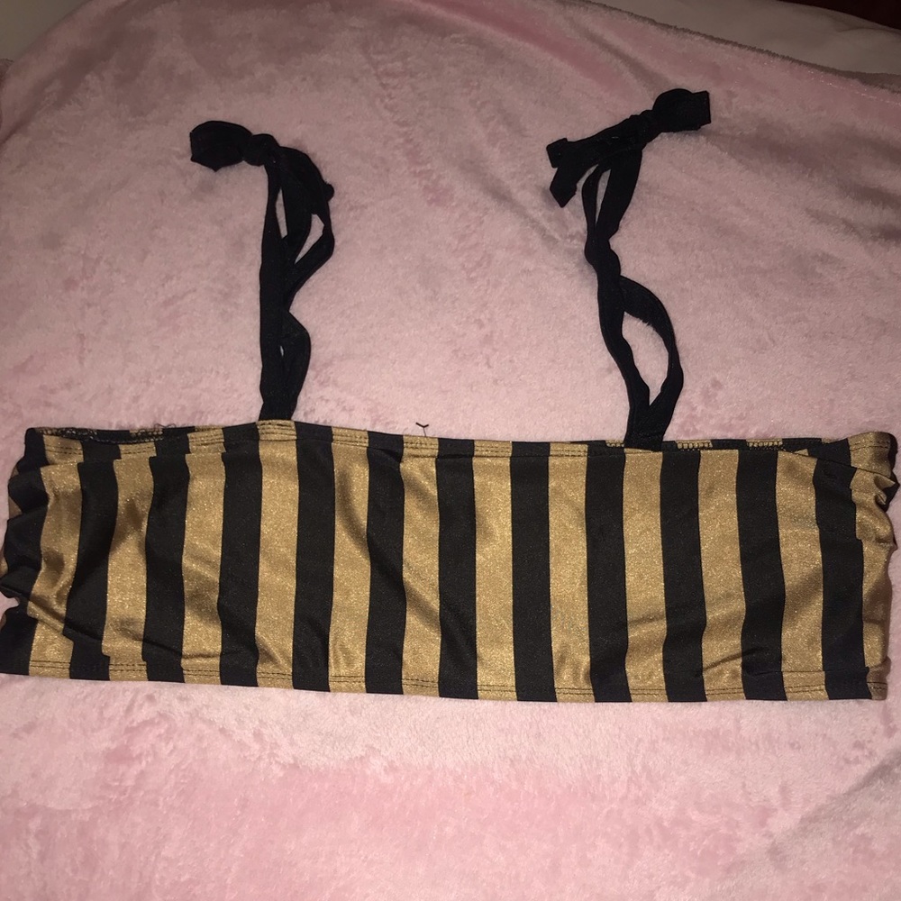 Tonal Stripe Bow High Waist Bikini Set
